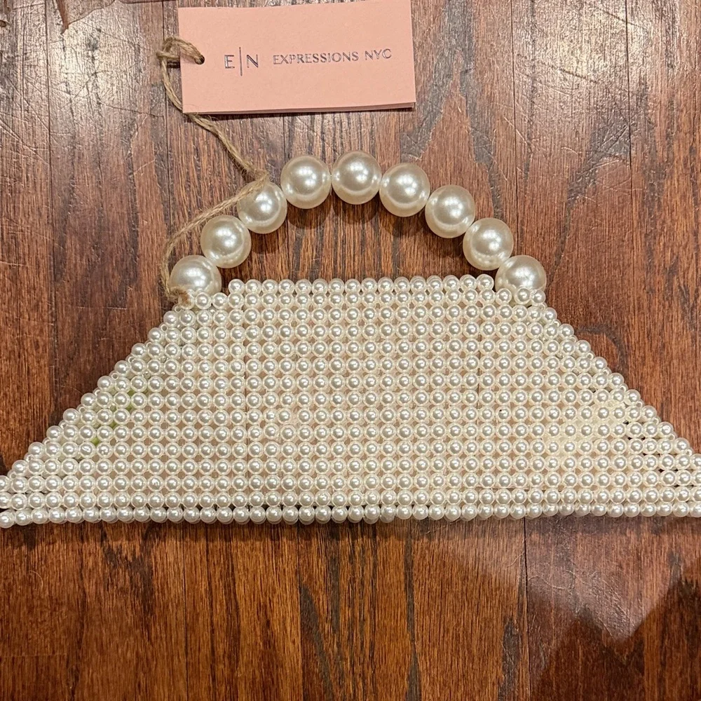 Expressions NYC Pearl Beaded Triangle Clutch in Ivory